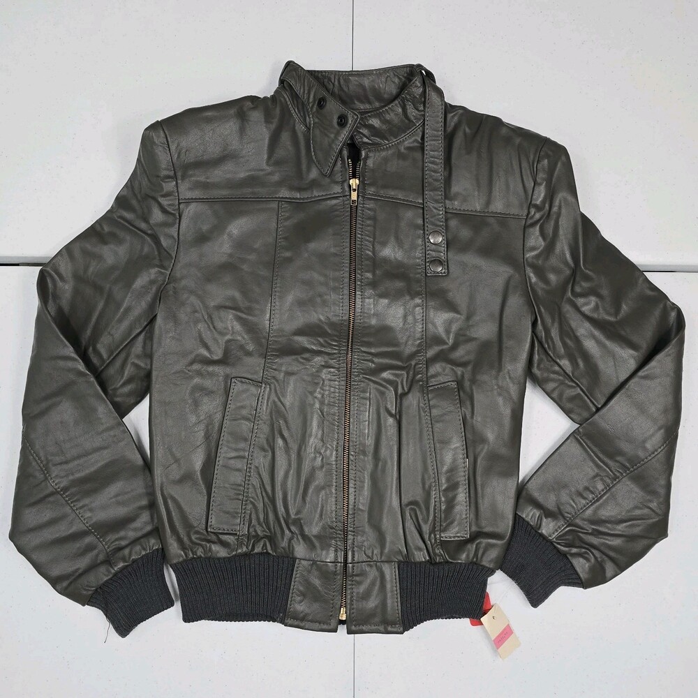 Vintage 80s Jean Pierre Motorcycle Jacket Cafe Racer  Men 38 XS Gray Leather